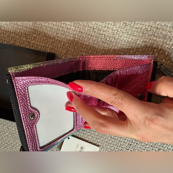 Kurt Geiger Mini Kensington Metallic Leather Bifold Wallet Pink Multi Eagle Head - Picture 10 of 16